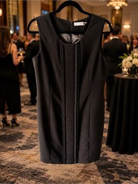Calvin Klein Black Pleated-Front Sheath Dress Size 14